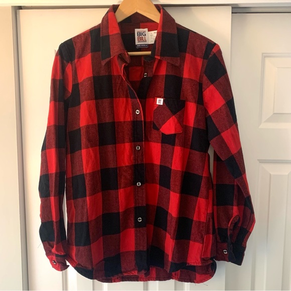 Big Bill Buffalo Plaid Red Logger Flannel Work Shirt‎ Large USA - Picture 1 of 6
